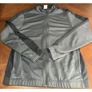 Nike Dri Fit Fleece Jacket Full Zip Black/Grey Long Sleeve Golf Men's Size L